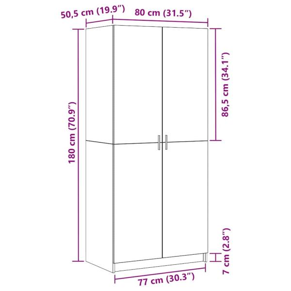 Kleiderschrank Schwarz Eiche 80x51x180 cm Werkstoff