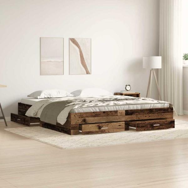 ARDEBO.de - Bett mit Schubladen Altholz 180x200 cm Holzwerkstoff