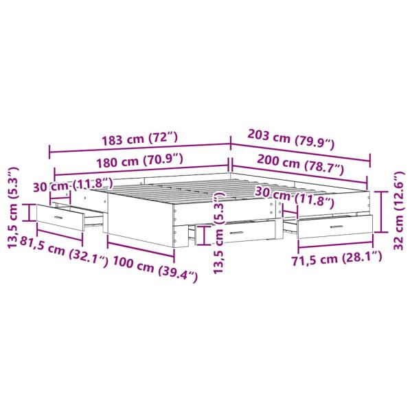 Bett mit Schubladen Schwarz Eiche 180x200 cm Holzwerkstoff