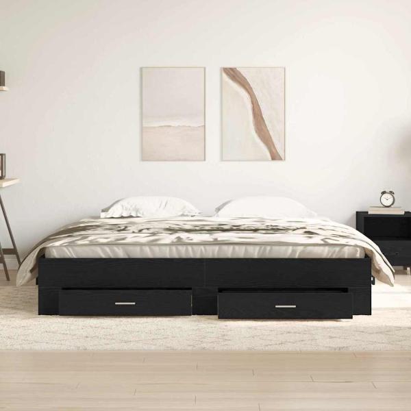 Bett mit Schubladen Schwarz Eiche 180x200 cm Holzwerkstoff