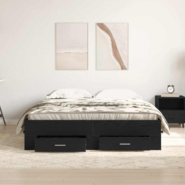 Bettgestell mit Schubladen Schwarze Eiche Engineered Wood