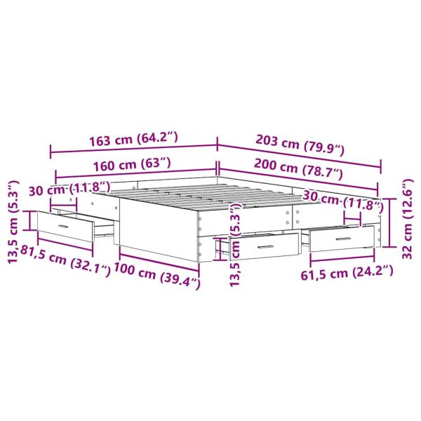 Bettgestell mit Schubladen Schwarze Eiche Engineered Wood