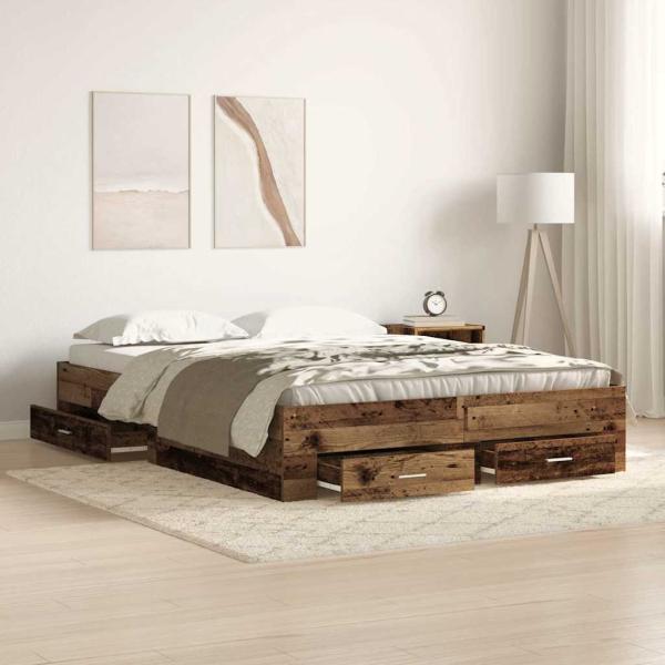ARDEBO.de - Bettgestell mit Schubladen Altes Holz Holzwerkstoff 140 x 200 cm