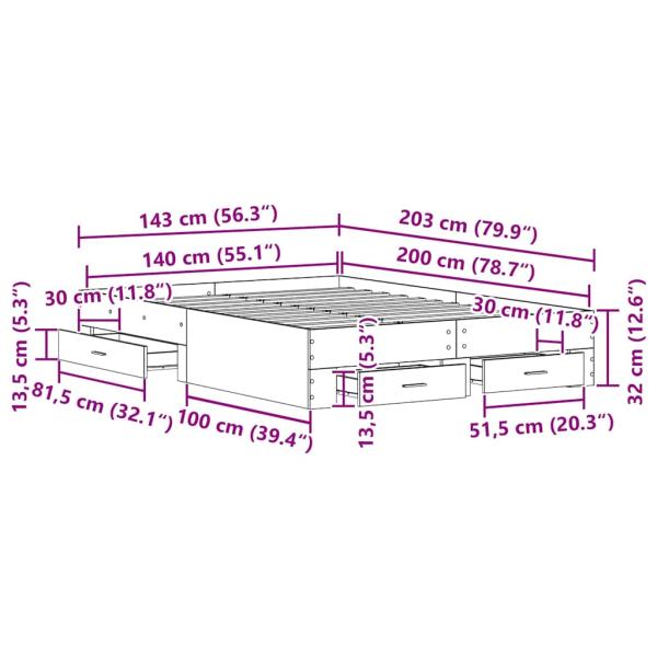 Bettgestell mit Schubladen Artisan Eiche Ingenieure Holz