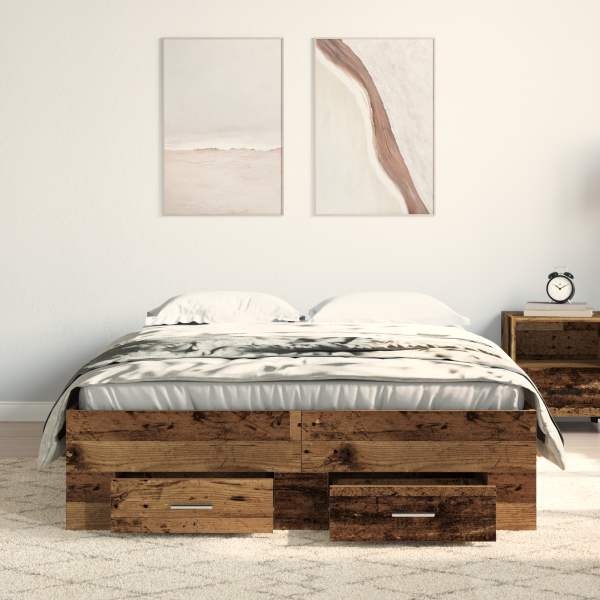 Bettrahmen mit Schubladen Altholz 120 x 200 cm Holzwerkstoff