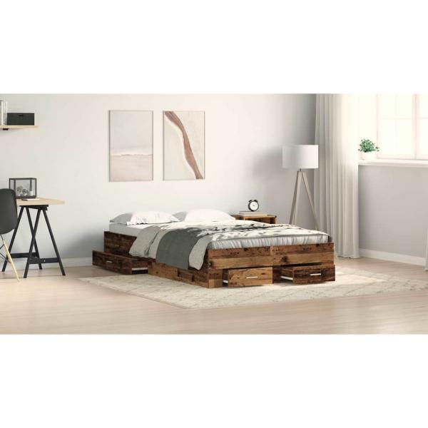 Bettrahmen mit Schubladen Altholz 120 x 200 cm Holzwerkstoff