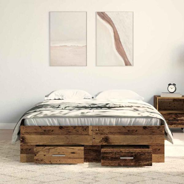 Bettrahmen mit Schubladen Altholz 120 x 200 cm Holzwerkstoff