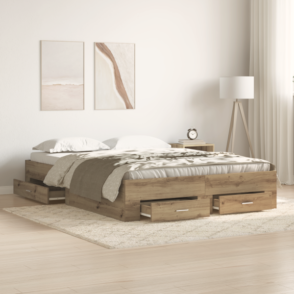Bettgestell mit Schubladen Eiche Holzwerkstoff 140 x 190 cm