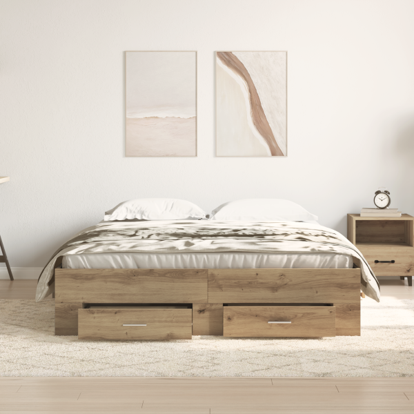 Bettgestell mit Schubladen Eiche Holzwerkstoff 140 x 190 cm