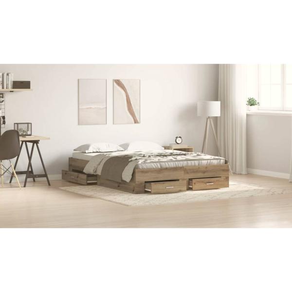 Bettgestell mit Schubladen Eiche Holzwerkstoff 140 x 190 cm