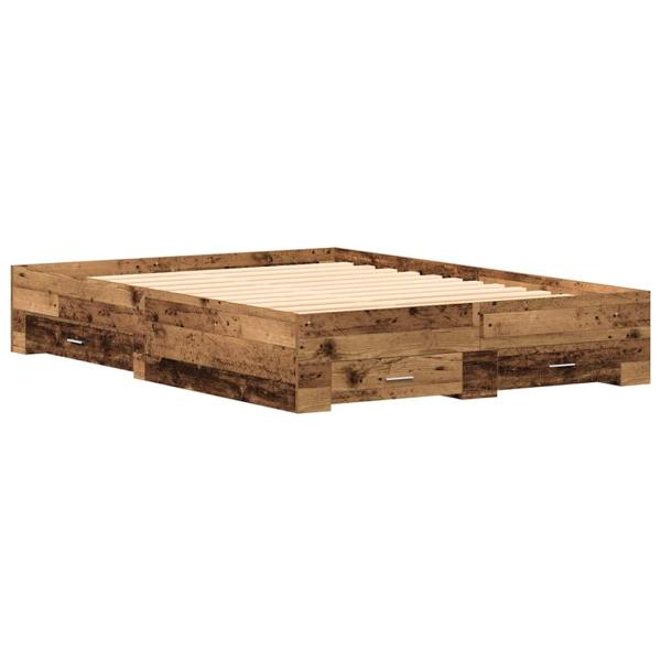 Bett mit Schubladen Altholz 135x190 cm Holzwerkstoff