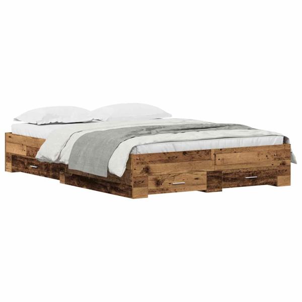 Bett mit Schubladen Altholz 135x190 cm Holzwerkstoff