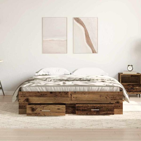Bett mit Schubladen Altholz 135x190 cm Holzwerkstoff