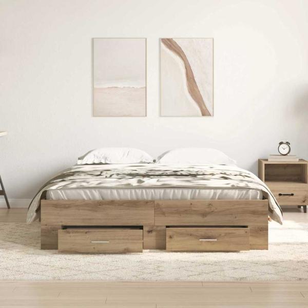 Bett mit Schubladen Artisan Eiche 135x190 cm Holzwerkstoff