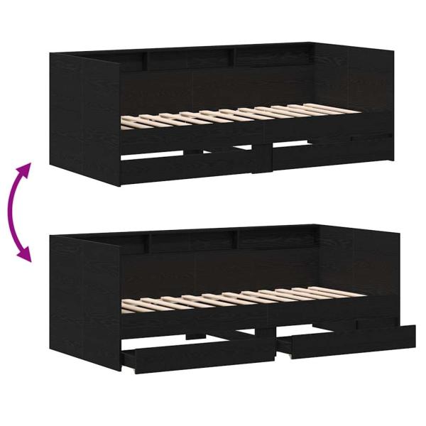 Schwarzes Bettsofa mit Schubladen Schwarze Eiche Holzwerkstoff