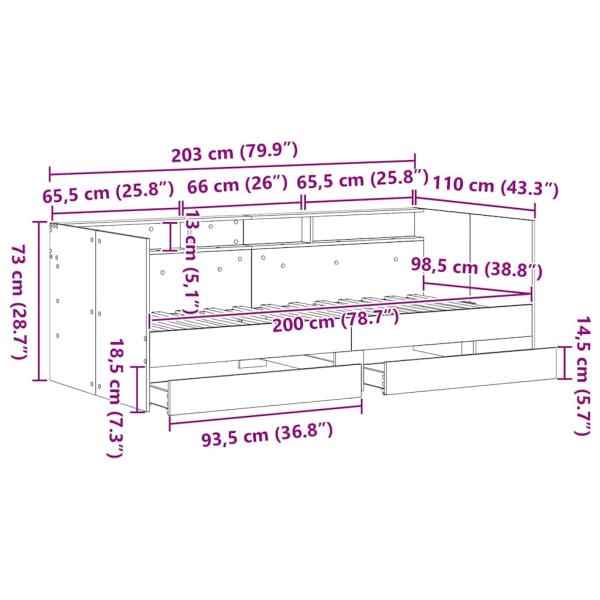 Schwarzes Bettsofa mit Schubladen Schwarze Eiche Holzwerkstoff
