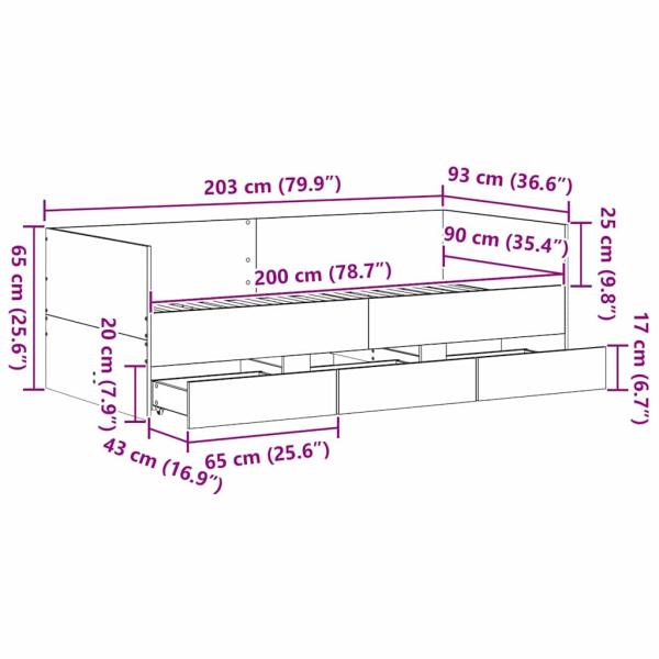 Tagesbett Schwarze Eiche Spanplatte 90 x 200 cm Langlebig