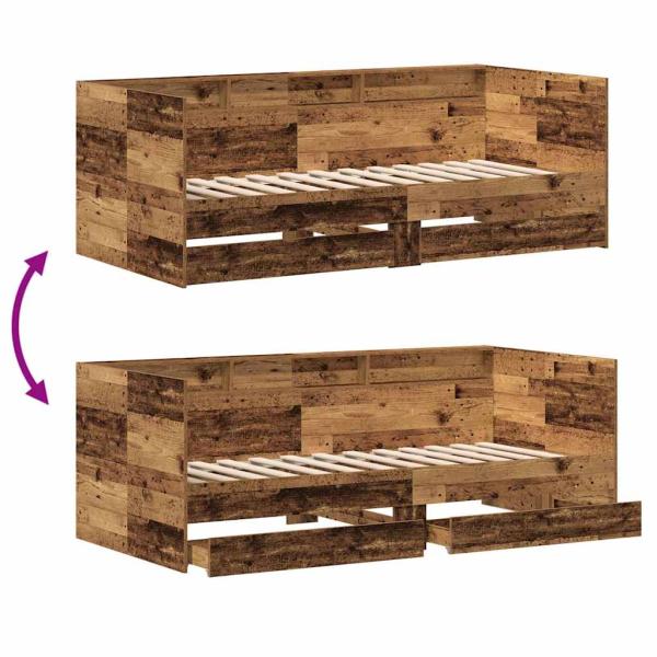 Tagesbett mit Schubladen Alte Holzoptik Holzwerkstoff 90 x 190 cm