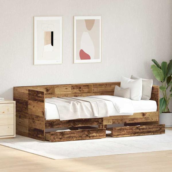 Tagesbett mit Schubladen Alte Holzoptik Holzwerkstoff 90 x 190 cm