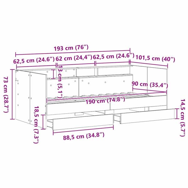 Tagesbett mit Schubladen Artisan Eiche Holzwerkstoff 90 x 190 cm
