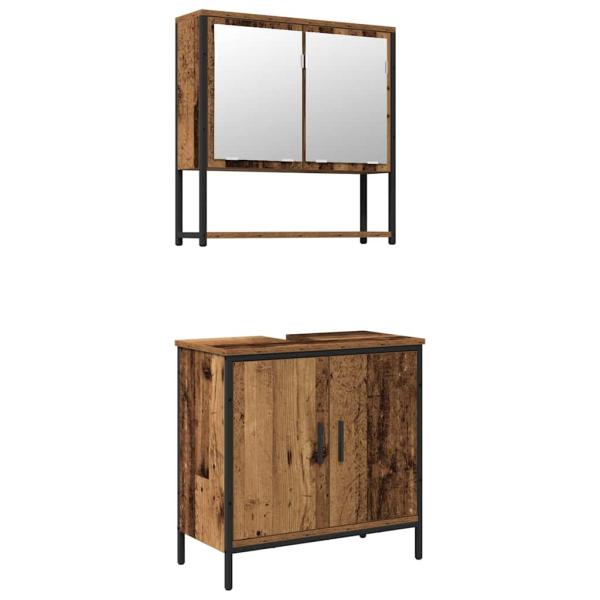 2-teiliges Badezimmermöbel-Set Alte Holzfaserplatte