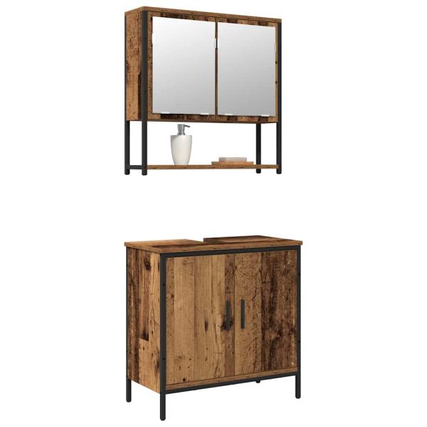 2-teiliges Badezimmermöbel-Set Alte Holzfaserplatte