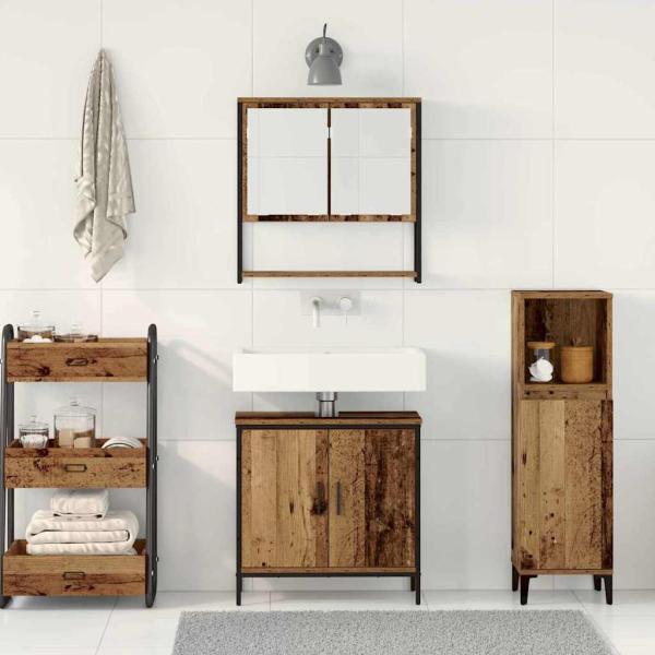 2-teiliges Badezimmermöbel-Set Alte Holzfaserplatte