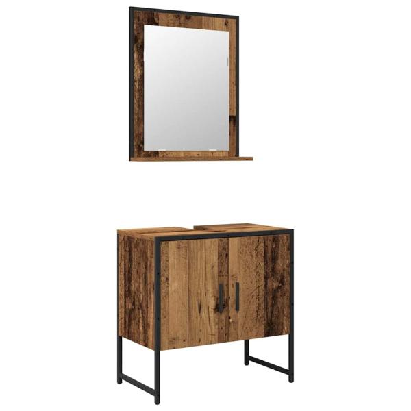2-teiliger Badschrank-Set aus Altholz und Holzwerkstoff
