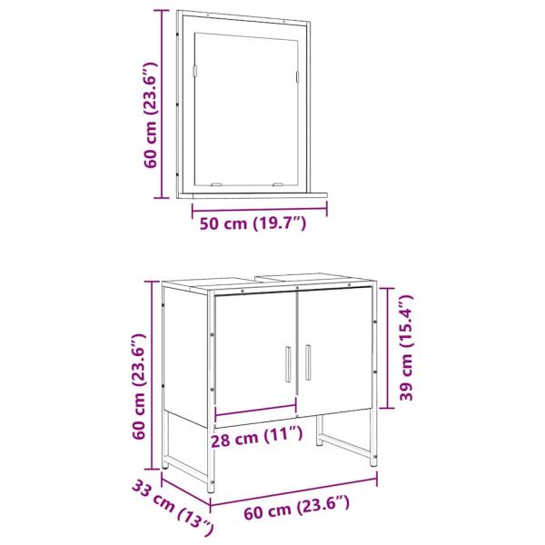 2-teiliger Badschrank-Set aus Altholz und Holzwerkstoff