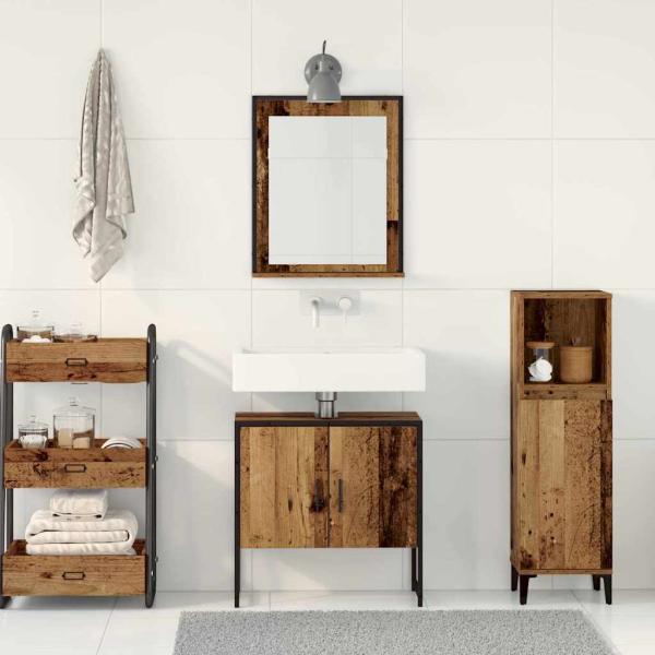 2-teiliger Badschrank-Set aus Altholz und Holzwerkstoff