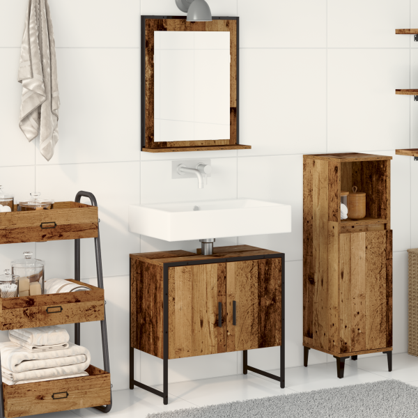 2-teiliger Badschrank-Set aus Altholz und Holzwerkstoff