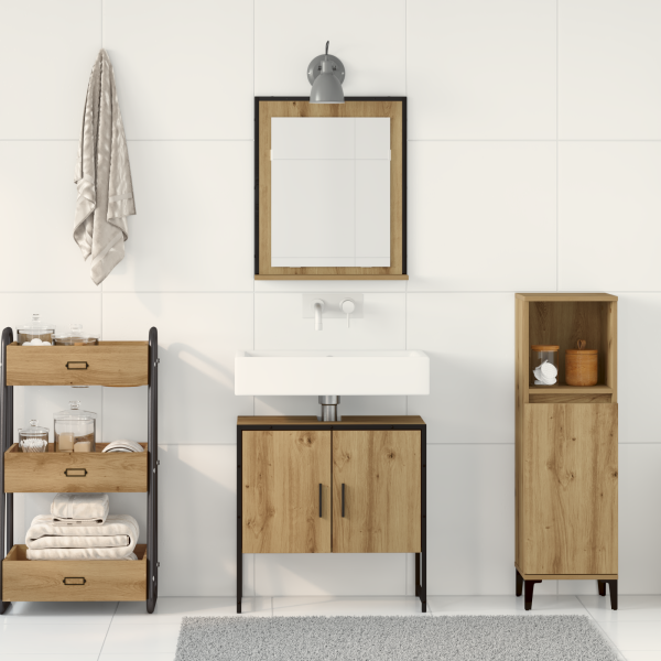 2-teiliges Badezimmer-Schranksystem aus Artisan Eichen-Engineered Wood