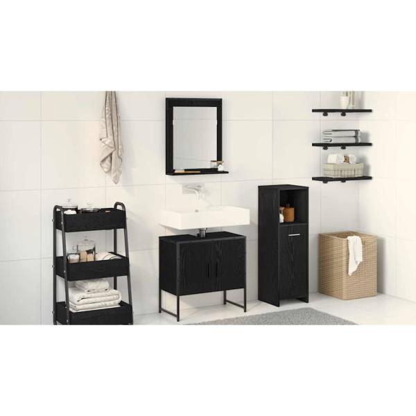 2-teiliges Badezimmer-Schränkchen-Set aus schwarzem Eichenholzwerkstoff