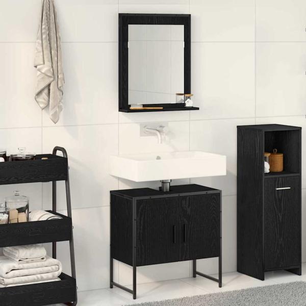 2-teiliges Badezimmer-Schränkchen-Set aus schwarzem Eichenholzwerkstoff