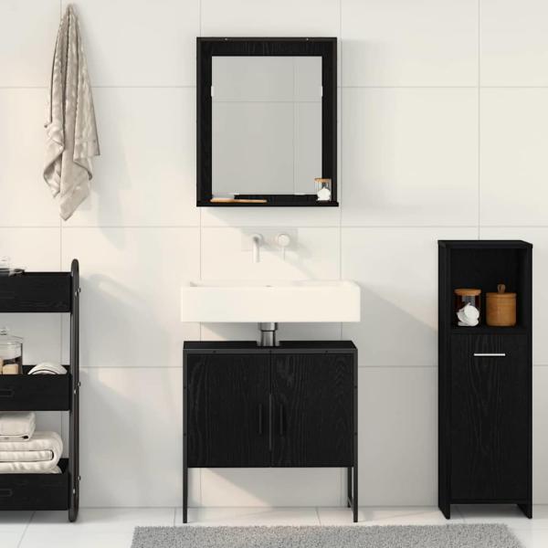 2-teiliges Badezimmer-Schränkchen-Set aus schwarzem Eichenholzwerkstoff