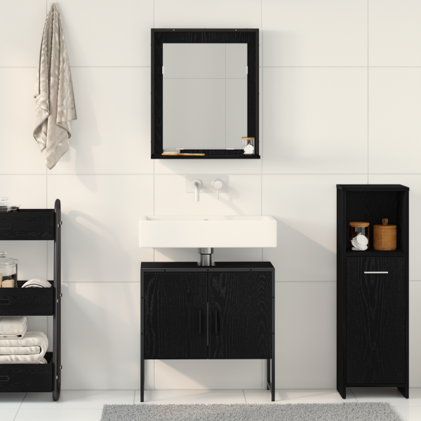 2-teiliges Badezimmer-Schränkchen-Set aus schwarzem Eichenholzwerkstoff