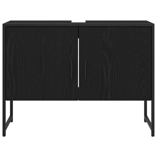 2-teiliges Badezimmermöbel-Set Schwarz Eichenholz Werkstoff