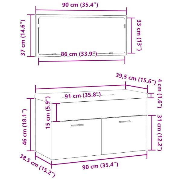 3-teilige Badezimmermöbel Set Schwarze Eiche Holzwerkstoff