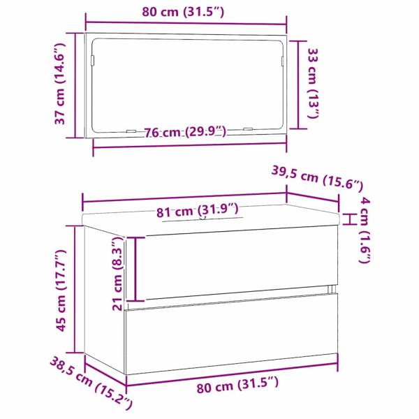 Badezimmermöbelset Schwarze Eiche Holzwerkstoff, 2-teiliges Badezimmermöbelset Schwarze Eiche Holzwerkstoff