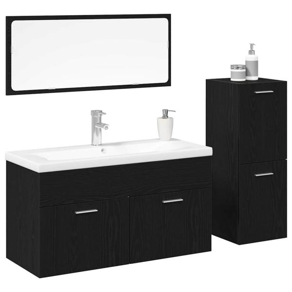 4-teiliges Badezimmermöbel Set Schwarze Eiche Ingenieurholz