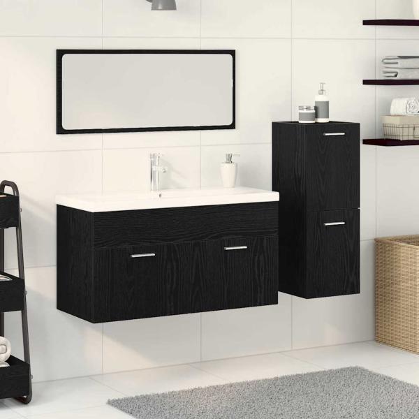 4-teiliges Badezimmermöbel Set Schwarze Eiche Ingenieurholz