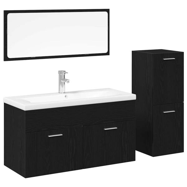 4-teiliges Badezimmermöbel Set Schwarze Eiche Ingenieurholz