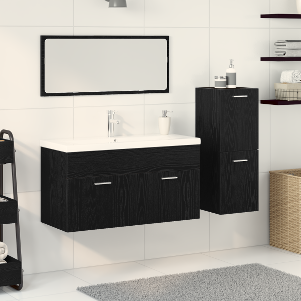 4-teiliges Badezimmermöbel Set Schwarze Eiche Ingenieurholz