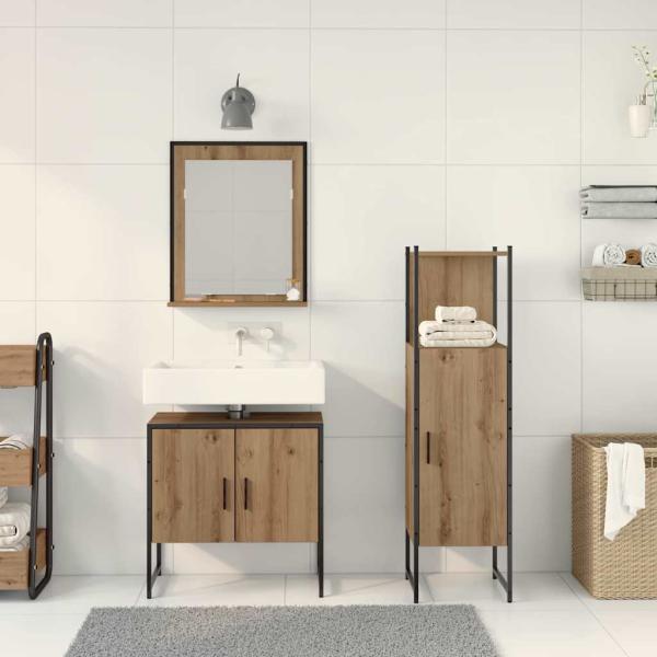 3-teiliger Badezimmer-Schrank-Set aus Artisan Eiche, Holzwerkstoff