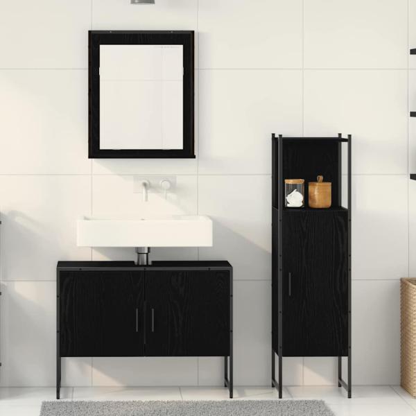 3tlg. Badschrank-Set Schwarze Eiche Holzwerkstoff