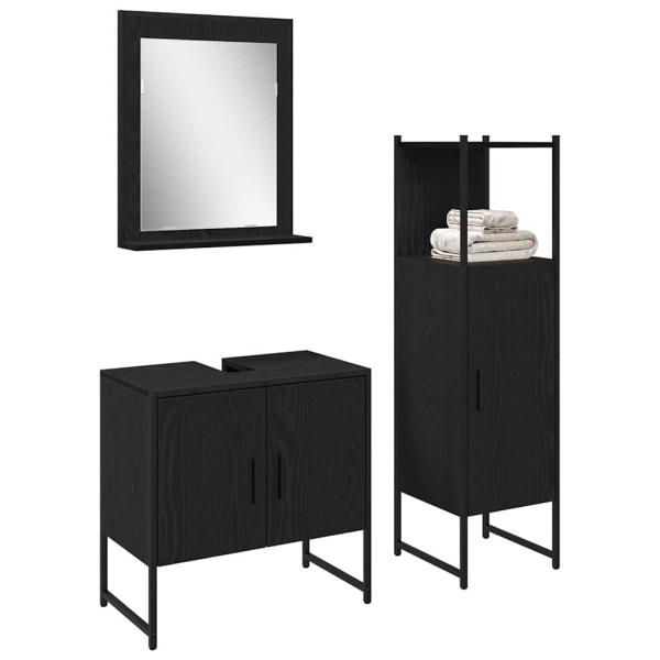 3tlg. Badschrank-Set Schwarze Eiche Holzwerkstoff