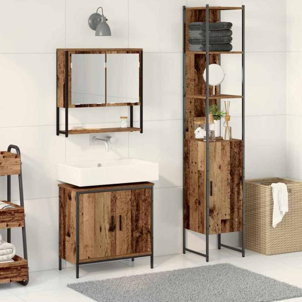 ARDEBO.de - 3-teiliges Badezimmermöbelset Alter Holz Engineered Wood