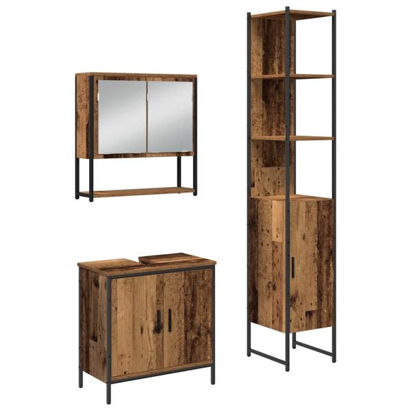 3-teiliges Badezimmermöbelset Alter Holz Engineered Wood