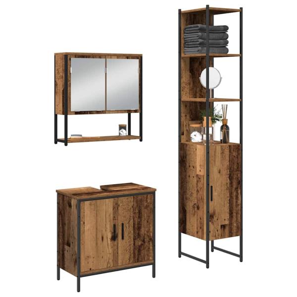 3-teiliges Badezimmermöbelset Alter Holz Engineered Wood