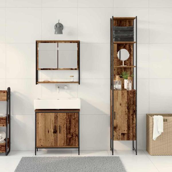 3-teiliges Badezimmermöbelset Alter Holz Engineered Wood